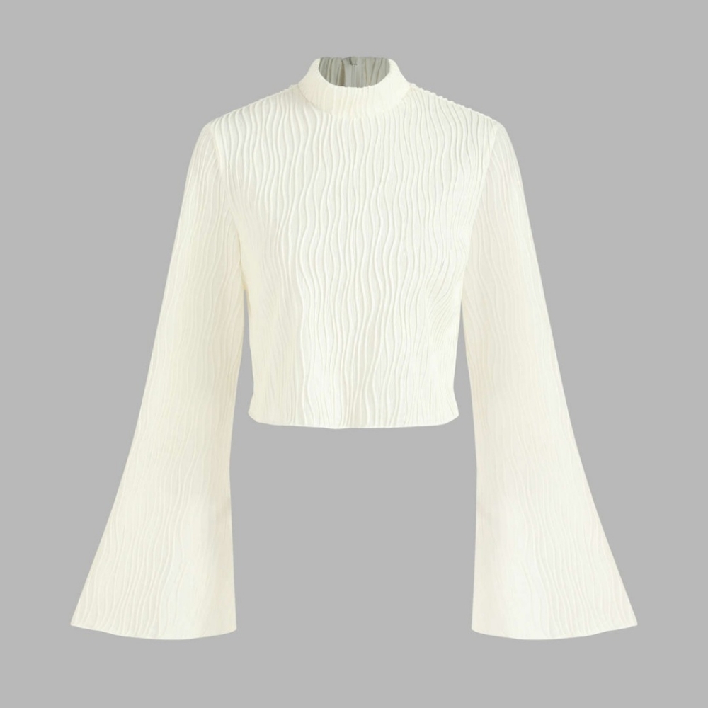 NWT Textured Bell Sleeve High Neck Top